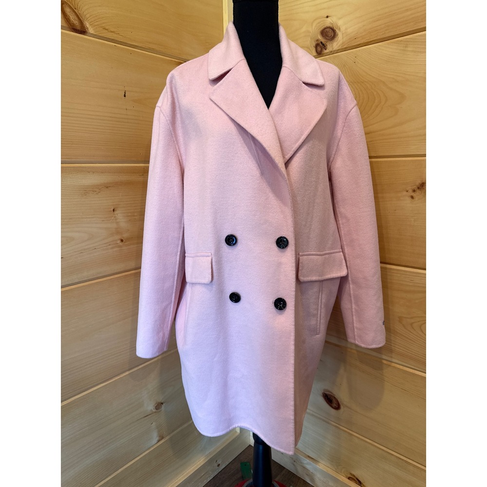 Tommy Hilfiger Pink Wool Blend Double Breasted Pea Coat T7HJB073 Womens Medium